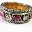 Vintage Handcrafted Rose Cut Diamond Polki Silver Wedding Band Ring CSJ43