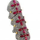Antique INS Handmade Rose Cut Diamond Sterling Silver Ruby Knuckle Ring CSJ502