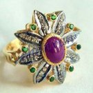 0.64CT Rose Cut Diamond 925 Silver Flower Vintage Look Ring CSJ185