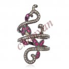 Victorian Inspire Handmade 1.52Ct Rose Cut Diamond 925 Silver Ruby Antique Ring