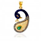 Peacock Victorian INSP Rose Cut Diamond 925 Silver Antique Fine Pendant CSJ20417