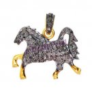 Vintage Reproduction Rose Cut Diamond 925 Oxidised Silver Horse Pendant @180417