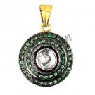 Vintage/Antique Unique 0.10Ct Polki Diamond Sterling Silver Emerald Pendant CSJ7