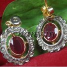 Vintage/Antique Handmade 1.00Ct Rose Cut Diamond Sterling Silver Ruby Earring