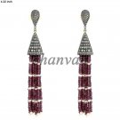 Vintage Victorian Look Rose Cut Diamond 92.5% Silver Ruby Pearl Tassel Earring