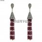 Vintage Victorian Look Rose Cut Diamond 92.5% Silver Ruby Pearl Tassel Earring