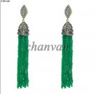 Vintage Repro Artisan Rose Cut Diamond 925 Sterling Silver Onyx Tassel Earring