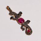 Vintage Reproduction 2.00Ct Rose Cut Diamond 925 Silver Lizard Pendant CSJ27917