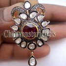 Estate Vintage Look 2.20Ct Rose Cut/Polki Diamond 92.5% Silver Ruby Pendant CSj