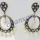 Victorian Look !!Handmade Polky Rose Cut Diamond 925 Silver Dangle Pearl Earring
