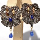 Victorian Style 3.00 Ctw Rose Cut Diamond .925 Sterling Silver Sapphire Earring