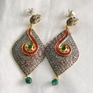 Victorian/Vintage 6.0 Ct Rose Cut Diamond Sterling Silver Emerald Fine Earring