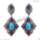 Handmade Antique INSP 2.82CT Rose Cut Diamond 925 Silver Turquoise Earring @CSJ