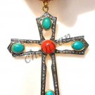 Vintage/Victorian 1.88 Ct Rose Cut Diamond 92.5% Silver Cross Gift Fine Pendant