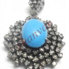 Vintage/Antique Look 2.00Ct Rose Cut Diamond 925 Silver Turquoise Pendant CSJ297