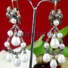 New Vintage/Antique Look Rose Cut Diamond 925 Silver Dangle Pearl Earring CSJ404