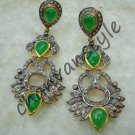Victorian/Vintage Style 2.50 Ct Rose Cut Diamond .925 Silver Emerald New Earring