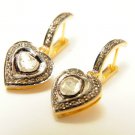 Vintage Handmade 1.00Ct Polky Rose Cut Diamond 925 Silver Heart Earring @CSJ386