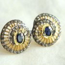 Vintage Insp Handmade 1.20C Rose Cut Diamond Silver Sapphire Stud Earring @CSJ69