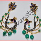 Vintage Antique Handmade 1.01Ct Rose Cut Diamond 925 Silver Emerald Earring CSJ