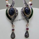 Vintage Repro. 1.00Ct Rose Cut Diamond 92.5% Silver Sapphire Earring @CSJ 398