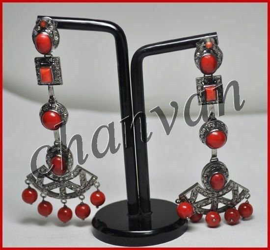 Vintage Look  2.52Ct Rose Cut Diamond 925 Silver Dangle Stylish Earring @120517