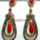 Sterling Silver Vintage and Antique Style Rose Cut Diamond Coral Earring CSJ 411