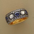 Victorian INSPIRE Rose Cut/Polki Diamond Silver Sapphire Band Ring CSJ12317
