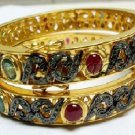Vintage Repro 4.10Ct Rose Cut Diamond 925 Silver Ruby Bracelet/ Bangle Pair@CSJ