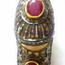 Vintage  Look 2.14C Rose Cut Diamond Sterling Silver Ruby Pave Knuckle Ring CSJ