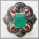 Vintage Look 1.50Ct Rose Cut Diamond 92.5% Sterling Silver Ruby Emerald Ring CSJ