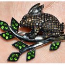 Natural Rose Cut Diamond Vintage Look Sterling Silver Rabbit Brooch and Pin