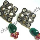 Wedding Polki Handmade Rose Cut Diamond Silver Pave Emerald Earring CSJ2010