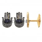 Vintage Reproduction Rose Cut Diamond 925 Silver Hamsa Cufflinks @Men Jewelry277