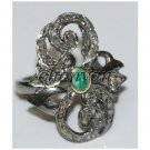 Vintage/Antique Look 1.03 Rose Cut Diamond 92.5% Silver Emerald Ring @180417
