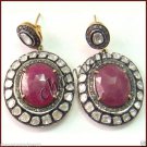 Vintage Style 3.52Ct  Rose Cut/ Polki Diamond Sterling Silver Ruby Women Earring