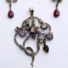 Vintage Look 2.88 Ct Rose Cut Diamond Sterling Silver Pendant/ Earring Set