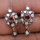Vintage/Victorian INSP Handmade UnCut polky Diamond Sterling Silver Ruby Earring