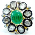 Vintage Style 1.0 Ct Rose Cut/Polky Diamond 925 Sterling Silver Emerald Ring