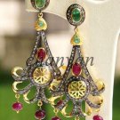 Vintage 3.02 Ct Rose Cut Diamond 925 Silver Emerald/Ruby Dangle Earring@ebay 363