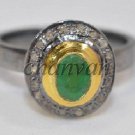 Handcrafted Vintage Style Artisan 0.40C Rose Cut Diamond 925 Silver Emerald Ring