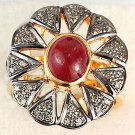 Victorian/Vintage Cocktail Style Rose Cut Diamond 925 Sterling Silver Ruby Ring