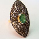 Vintage Repro. Artisan 2.00CT Rose Cut Diamond 925 Silver Emerald Ring 00168
