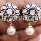 Vintage/ Antique/Victorian Look Polki Diamond .925 Silver Pearl Earring @Ebay370