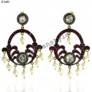 Antique Style 0.60Ct Polky Diamond Silver Ruby Pearl Dangle Earring  CSJ616