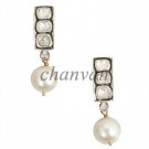 New Vintage Reproduction Polky Rose Cut Diamond Sterling Silver Pearl Earring