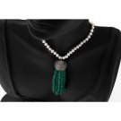Antique Look 2.40Ct Rose Cut/Polky Diamond Silver Tassel Emerald Pendant CSJ804