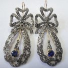 Vintage Handmade 4.8 Ct Rose Cut Diamond Sterling Silver Dangle Sapphire Earring