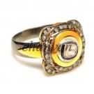 Victorian Style Rose Cut Diamond 925 Sterling Oxidised Silver Polky Ring @CSJ196