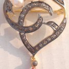 Vintage Repro. Handmade Rose Cut Diamond Sterling Silver Pearl Brooch CSJ198